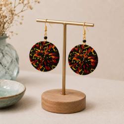 Earrings, fabric covered bottle tops, assorted