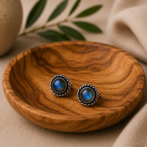 Ear studs with labradorite, blue