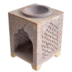 Soapstone palace shaped oil burner, hand carved 10 x 10 x 12cm