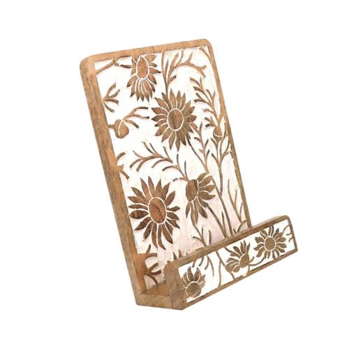 Mobile Phone Stand Mango Wood Lotus Flowers
