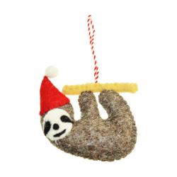 Hanging decoration, felt sloth with Christmas hat