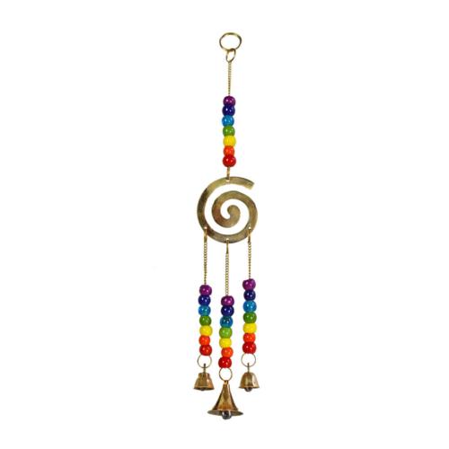 Hanging windchime with Chakra Beads, Spiral, recycled brass 6 x 30.5cm