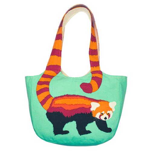 Shoulder bag, cotton, red panda