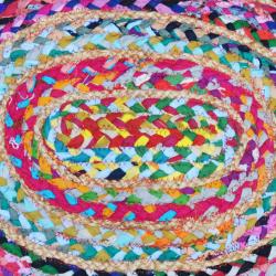 Rug/doormat, recycled cotton & jute oval multi coloured 45x60cm