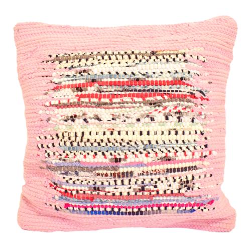 Chindi rag cushion cover recycled cotton pink 40x40cm