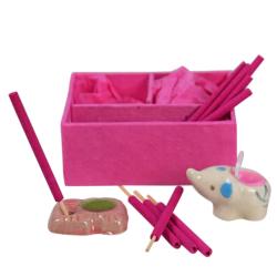 Lotus incense and candle giftset with elephant shaped t-light, 8.5 x 7 x 4cm