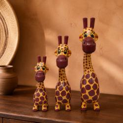 Set of 3 Worried Giraffes Albesia Wood