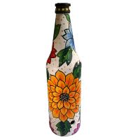 Incense burner bottle, painted, flowers on white