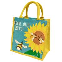 Jute shopping bag, bees and sunflower