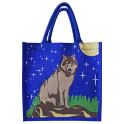 Jute shopping bag, wolf and stars 30x30cm