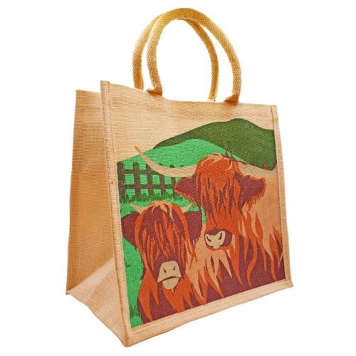 Jute shopping bag, Highland Cattle 30x30cm