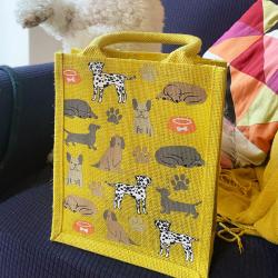 Jute shopping bag, small, Dogs yellow 20x25cm
