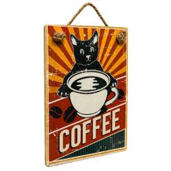 Plaque Albesia Wood Coffee Black Cat 10 x 13cm
