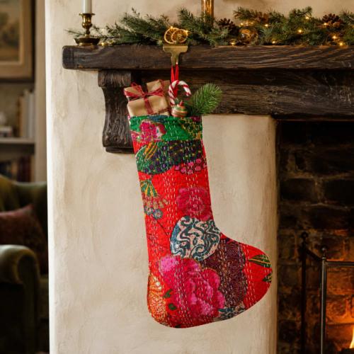 Recycled Kantha Christmas Stocking – Assorted Festive Colours