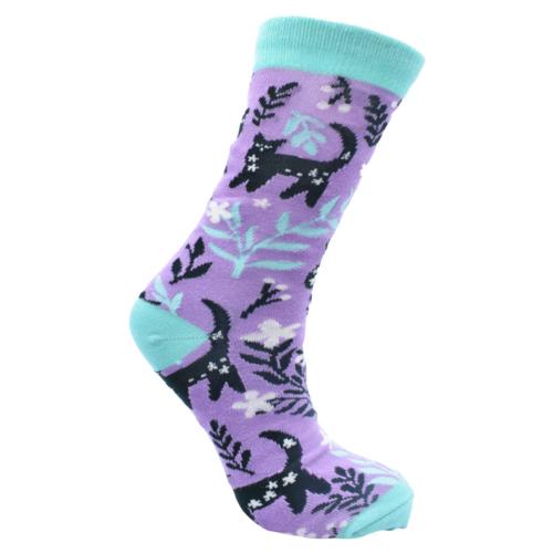 Bamboo Socks Black Cats Purple Shoe Size UK 7-11 Mens