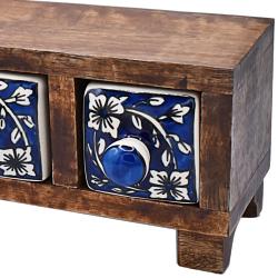 Wooden mini chest with 3  blue & white drawers 21.5 x 8.75 x 11.5cm