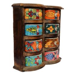 Mini Chest Mango Wood 8 Ceramic Drawers 23x9x24cm