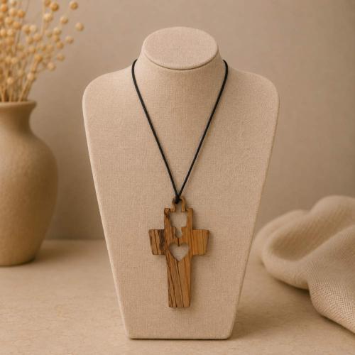 Pendant Olive Wood Dove and Heart in Cross 4 x 7cm