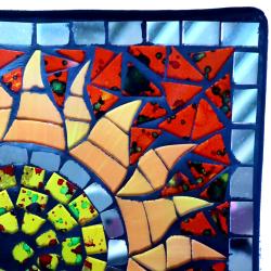 Curved plate glass mosaic, sun design 20 x 20 x 5.5cm