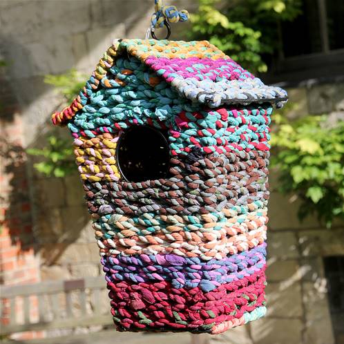 Bird house, recycled fabric, 19x16x28cm