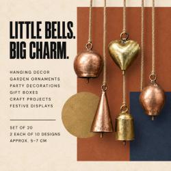 Set of 20 metal hanging bells, 2 each of 10 designs