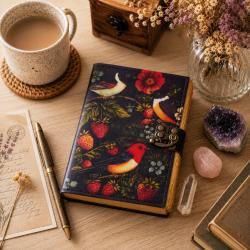 Birds & Strawberries Notebook Journal with Clasp 13 x 18cm