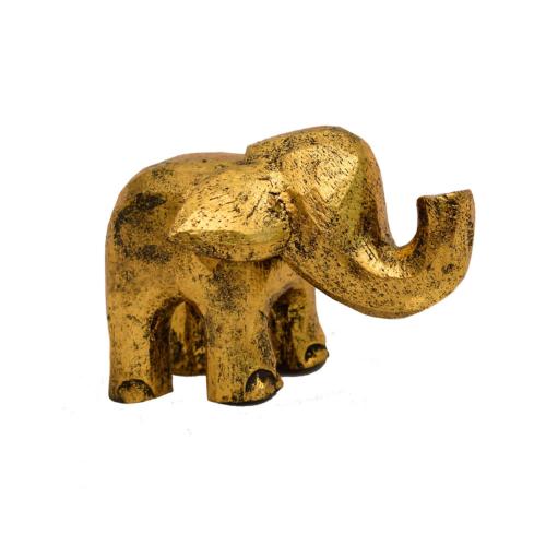 Wooden elephant gold colour, 12 x 10 x 9cm 