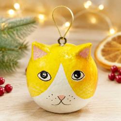 Cat Hanging Decoration Papier Mâché Yellow 5cm