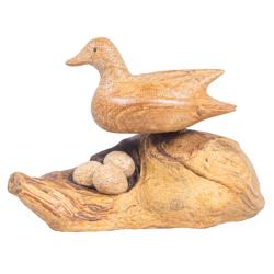 Handcrafted Wooden Duck with Three Eggs