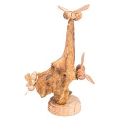 Handcrafted Wooden Three Bees Sculpture