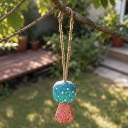 Handcrafted Green Toadstool Hanging Decoration