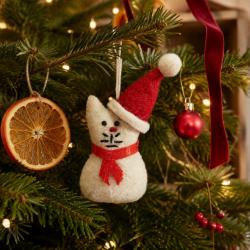 Hanging Decoration Handcrafted Felt Christmas Cat 6x11cm