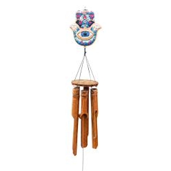 Handcrafted Bamboo Wind Chime with Hamsa Hand