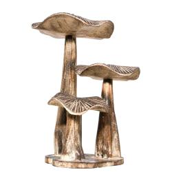 Toadstool Ornament Brown 3-tier Albesia Wood 30cm
