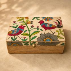 Trinket Box Hand Painted Wood Jewellery Storage 20x12x8cm