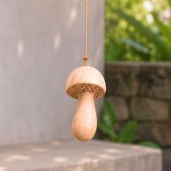 Hand-Carved Wooden Toadstool Hanging Decoration