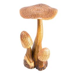 Hand-Carved Three Toadstool Sculpture (36cm)
