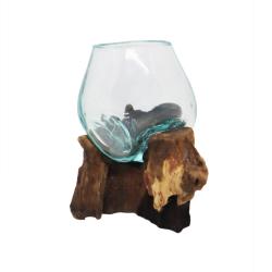 Shaped Bowl on Wood, Recycled Glass Small