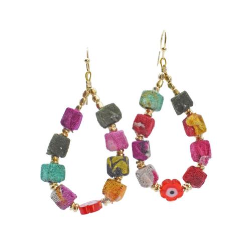 Earrings Recycled 9 Beads Oval 3x5cm