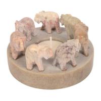 Stone tealight holder elephant circle brown