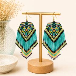Earrings Small Beads Turquoise Yellow Black 6 x 13cm 