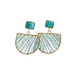 Ear Studs Green Stone and Wire Pattern