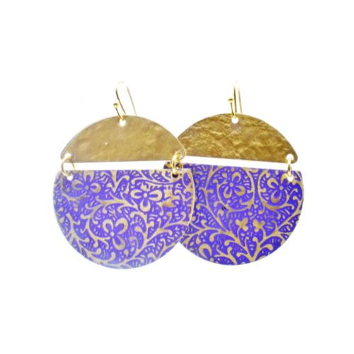 Earrings Brass and Lavender Floral