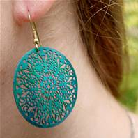 Earrings turquoise cutout discs