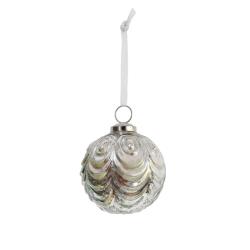 Glass Bauble Round Petal Pattern 7.5cm Silver Colour