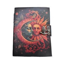 Notebook Leather Bound Face/Sun/Moon 15x20cm