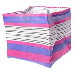 Planter plant holder recycled plastic cement bags, pink blue stripes 15x15x15cm