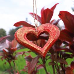 Hanging Heart Decoration Albesia Wood 10 x 10cm