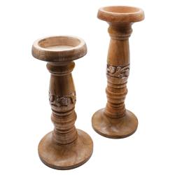 Candlestick/holder Hand Carved Eco-friendly Mango Wood Natural Colour 30cm height