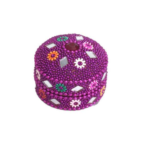 Trinket Box Beaded Lac Purple 4.5 x 3.5cm